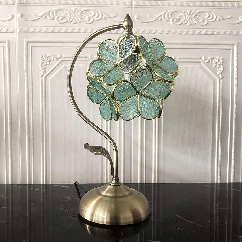 Sakura Tiffany Style Stained Glass Desk Lamp with Petal Lampshade Retro Pure Brass Base Switch Plug Decorative Desk Lamp AC100-240V Suitable for Study Bedroom Restaurant Coffee Table2