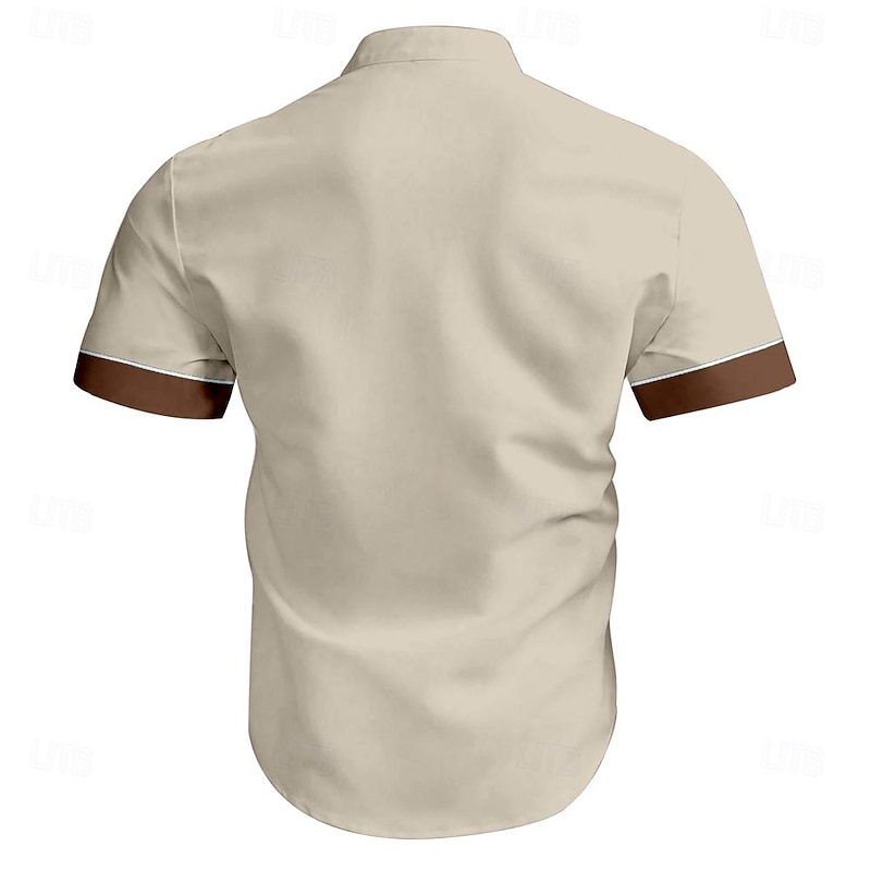 Men's Shirt Western Shirt Cowboy Shirt Short Sleeve Western Style Tribal Summer Spring Shirt Collar Yellow Green Khaki Dark Blue2