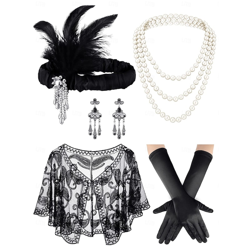 Retro Vintage 1920s The Great Gatsby Flapper Headband Accesories Set Shawls Flapper Girl Wedding Guest Feather Fancy Dress Women's Halloween Carnival Masquerade Carnival Party / Evening Wedding3