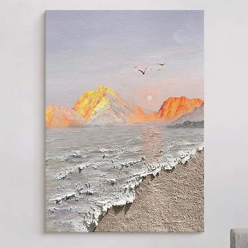Hand painted 3D minimalism abstract canvas painting handmade tonal wave art textured mountain sea painting wall art wabi-sabi wall art painting for living room painting stylish room decoration4