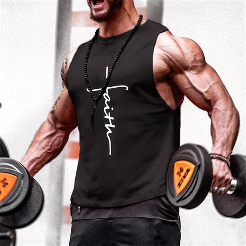 Men's Workout Tank Top Running Tank Top Gym Tank Top Sleeveless Vest / Gilet Casual Athleisure Graphic Quick Dry Soft Breathable Gym Workout Walking Jogging Sportswear Activewear Black2