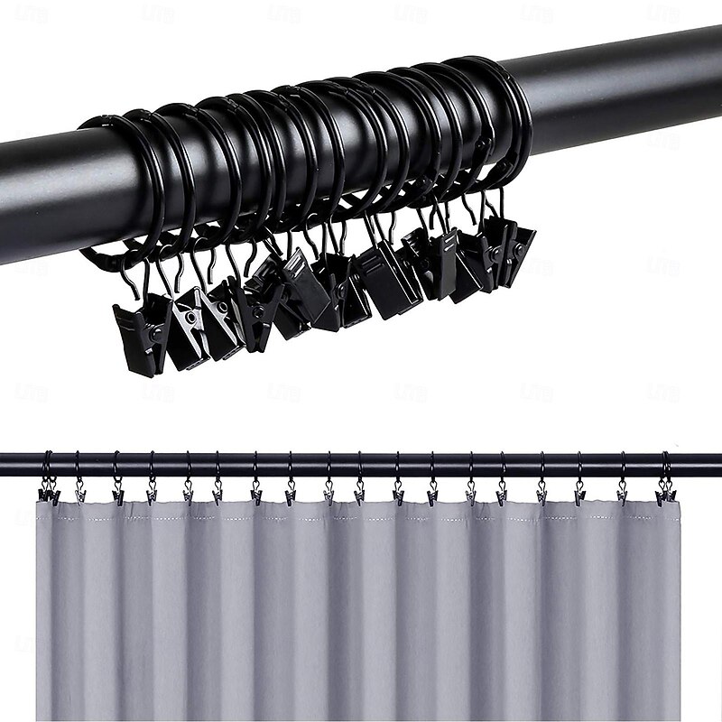 10Pcs/set Openable Curtain Rings Clips Rod Clips Window Shower Clamps Bath Metal Curtain Ring Hook Retro Clothespin Pole Buckle Accessories Metal Curtain Drapery Rings with Clips & Eyelets