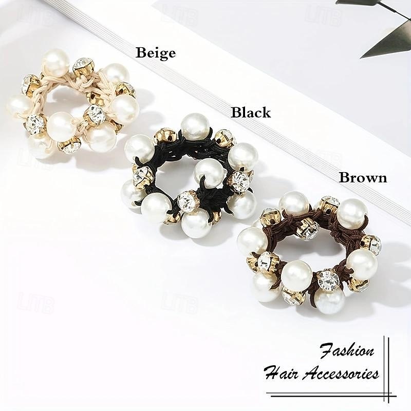 Vintage Glam Scrunchie Set - Faux Pearl & Rhinestone Detail, Comfort Hold for Trendy Hairstyles2