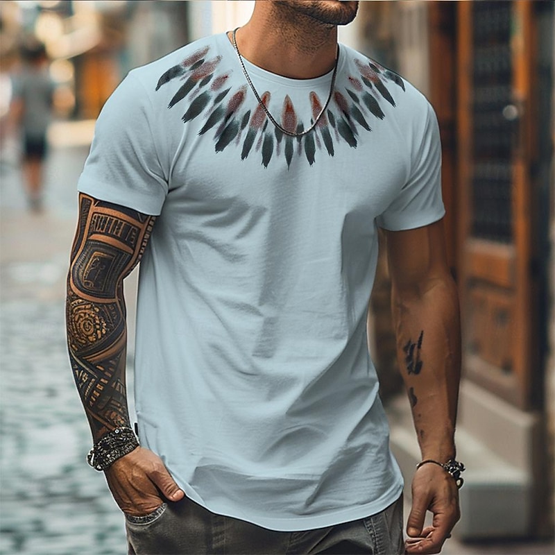 Men's Tribal T Shirt T shirt 3D Print Crew Neck Shirt Vacation Sports Fashion Vacation Casual Daily Light Blue White Summer Spring Clothing Apparel S M L XL 2XL 3XL2