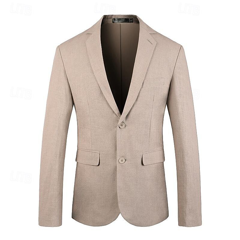 All Linen Jacket Linen Blazer Blazer Wedding Party Bachelor's Party Sweet All Seasons Linen Solid / Plain Color Basic Casual Single Breasted Two-button Blazer Black Blue khaki Grey4