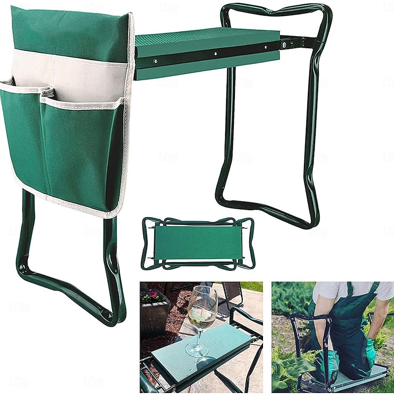 Garden Kneeler and Seat, Heavy Duty Gardening Bench with 2 Tool Pouches, Widen EVA Foam Pad, Foldable Garden Stool to Prevent Knee & Back Pain
