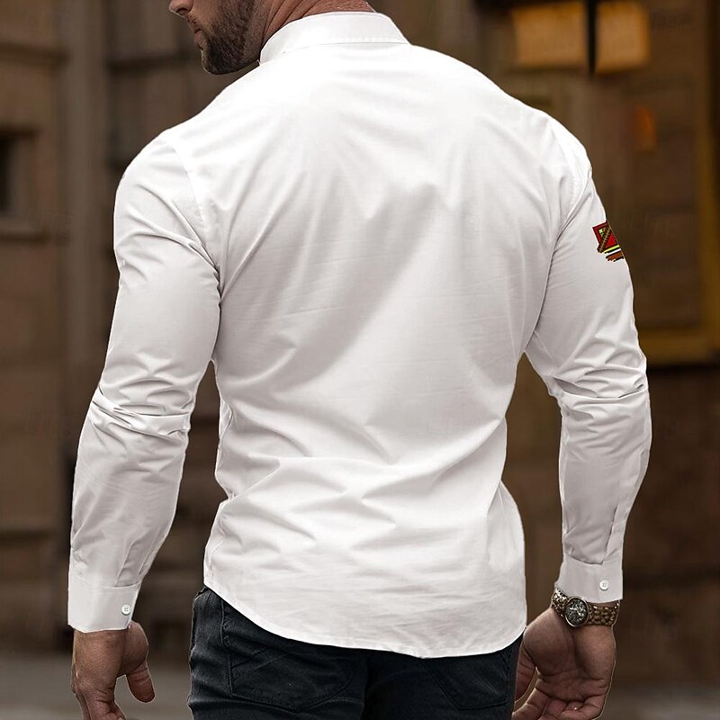 Men's Shirt Button Up Shirt Long Sleeve Vintage Casual Vacation Daily Summer Spring Grandad Collar Band Collar 3D Print White2