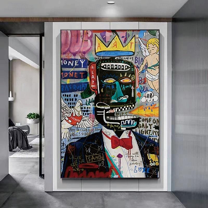 Graffiti art handmade King of street Basquia style Bright painting Large Graffiti Style Wall Art Pop Art Painting on Canvas pop art painting Graffiti artwork painting Ready to Hang Decor4