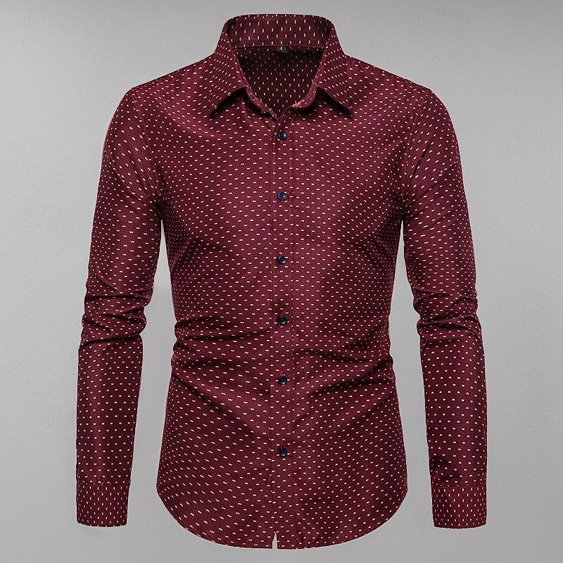Men's Shirt Dress Shirt Button Up Shirt Polka Dot Wedding Daily White Wine Navy Blue Green Long Sleeve Turndown Spring &  Fall Clothing Apparel