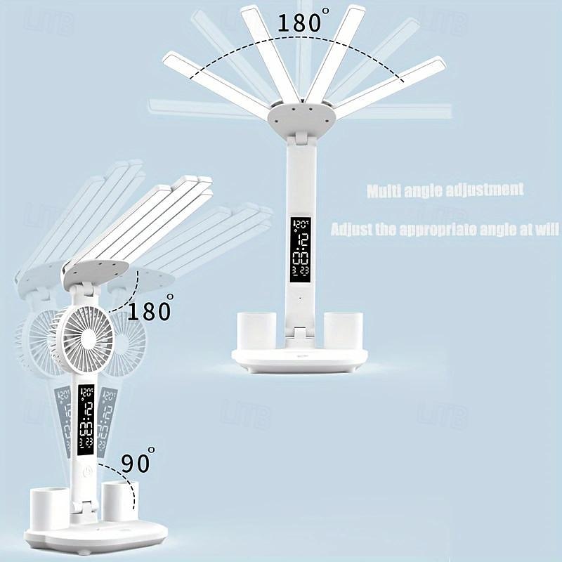 4-Head Fan LED Desk Lamp - Eye-Care, Rechargeable, Smart, Adjustable Brightness for Students - Perfect Reading & Study Light, Space-Saving Design for Bedroom & Desk2