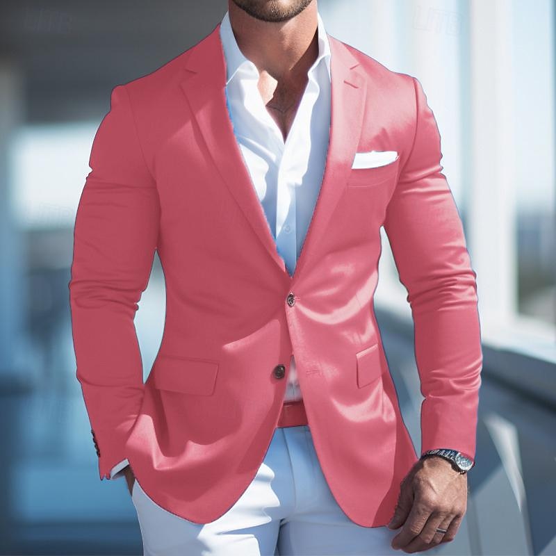 Men's Graduation Blazer Cocktail Attire Business Formal Evening Wedding Party Fashion Casual Spring &  Fall Polyester Plain Pocket Casual / Daily Single Breasted Blazer Pink Blue Dark Blue3