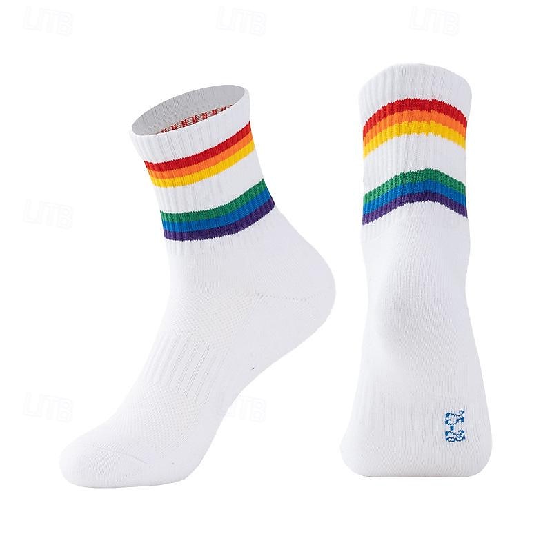 Men's 2 Pack Multi Packs Socks Crew Socks Running Socks Casual Socks Black White Color Rainbow Sports & Outdoor Daily Vacation Basic Medium Spring Fall Fashion Casual2