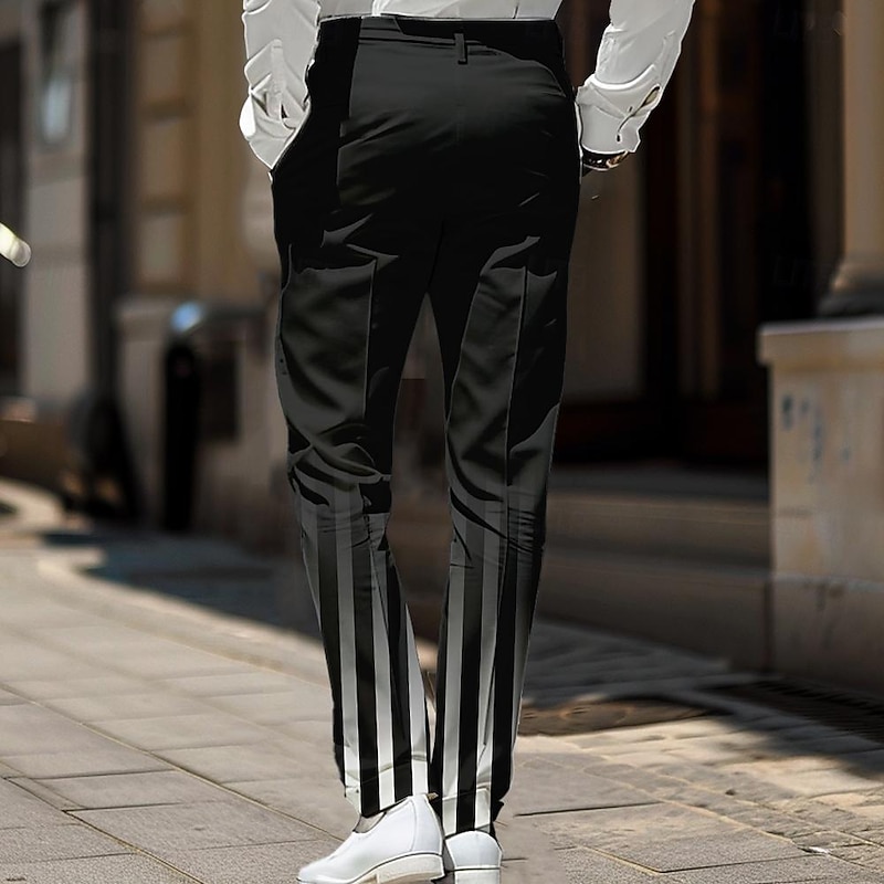 Men's Ombre Dress Pants Mid Waist Business Casual Wedding Dailywear Pocket Straight Leg Trousers Summer Spring Fall 3D Print Black Blue2