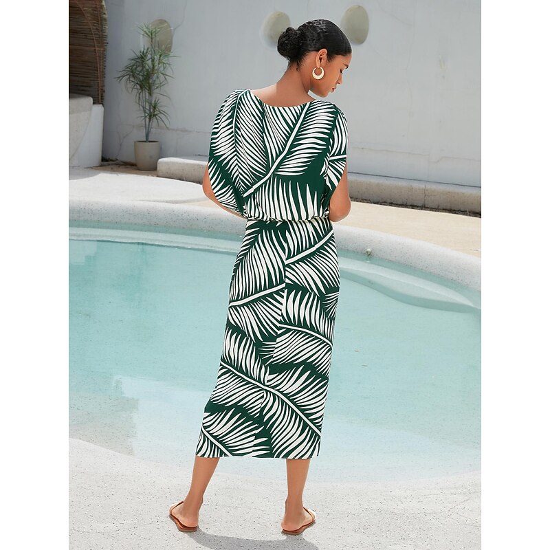 Satin Print Raglansleeve Midi Dress4