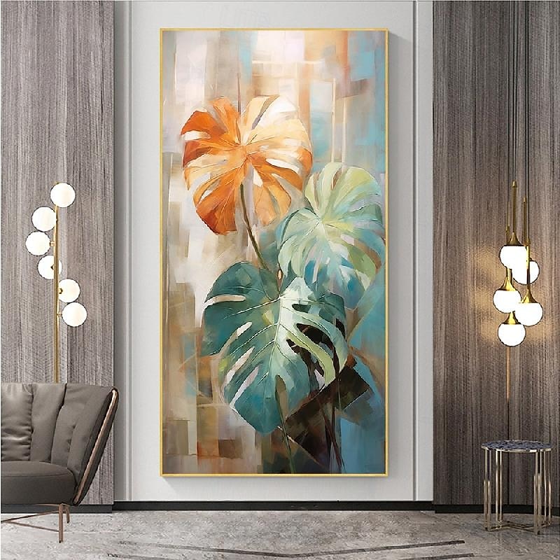 Green Leaf Oil Painting on Canvas Large handmade Wall Art Abstract Planting  Art Minimalist Art Custom Painting Modern artwork for Living Room bedroom wall Decor Gift2