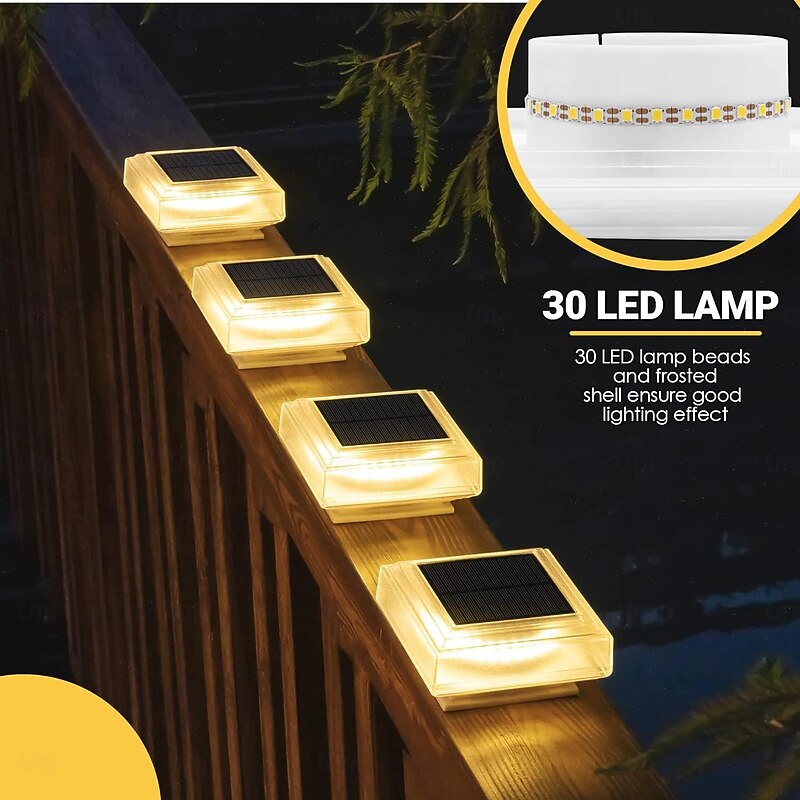 Solar Outdoor Post Cap Light Waterproof Solar Fence Light 30LED Deck Terrace Garden Super Bright Post Lights for 4x4 5x5 6x6 Post Cap Wood Only Solar Night Light 1/2pcs2