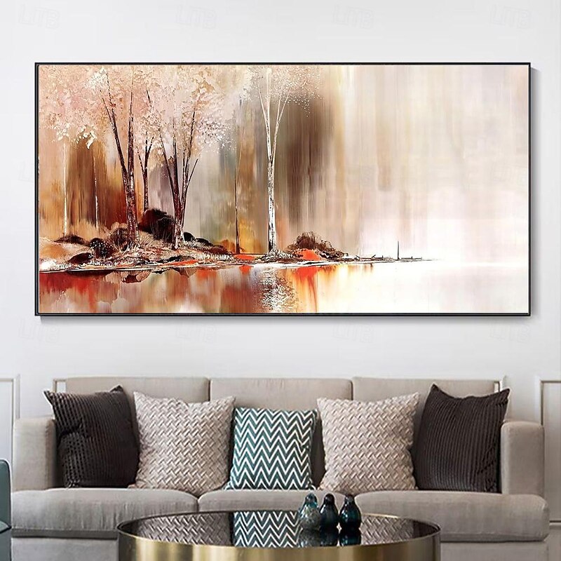 Handmade Oil Painting Canvas Wall Art Decoration Modern Abstract Forest Lake Reflection Landscape for Living Room Home Decor Rolled Frameless Unstretched Painting4
