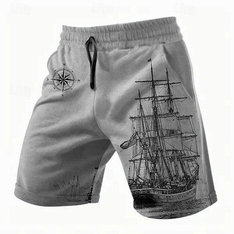 Men's Nautical Sailboat Shorts Summer Shorts Casual Shorts Mid Waist Streetwear Hawaiian Retro Vintage Casual Daily Holiday Drawstring Pocket Elastic Waist Designer Clothing Apparel