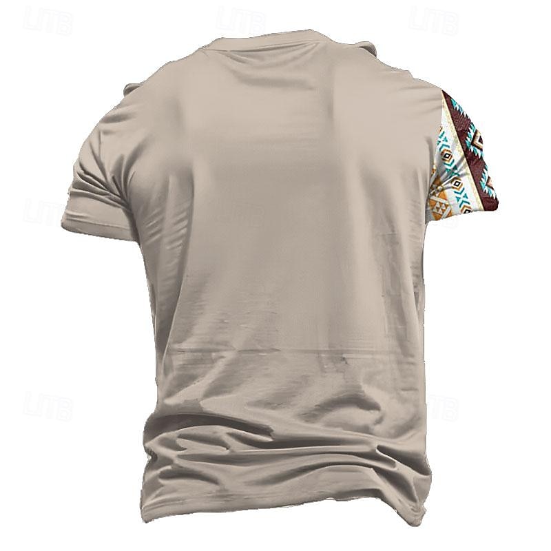 Men's Tribal Grimace T Shirt T shirt 3D Print Crew Neck Shirt Vacation Daily Ethnic Sports Outdoor Casual Daily White Khaki Summer Spring Clothing Apparel S M L XL XXL XXXL2