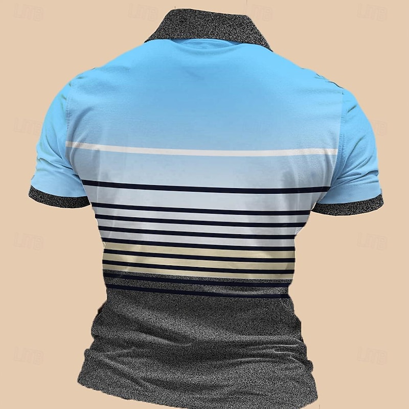 Men's Striped Zip Polo Shirts Golf Shirt Short Sleeve Polo Shirts Collared Shirts Business Casual WorkWear Formal Wear Festival Wear 3D Print Quarter Zip Polo Spring & Summer Blue2