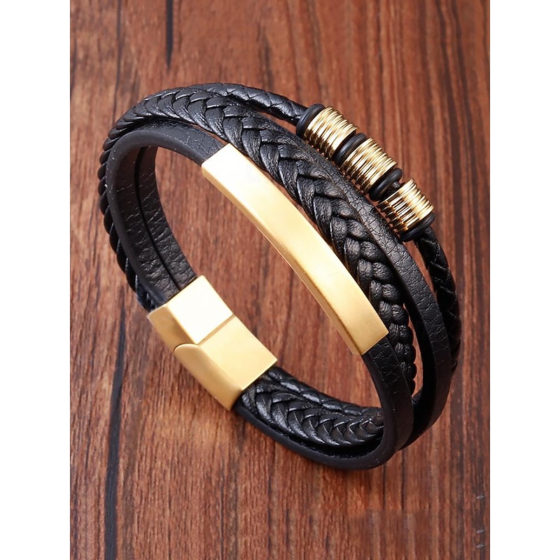 Men's Braided Leather Bracelet with Gold Accents – Modern and Stylish Design4