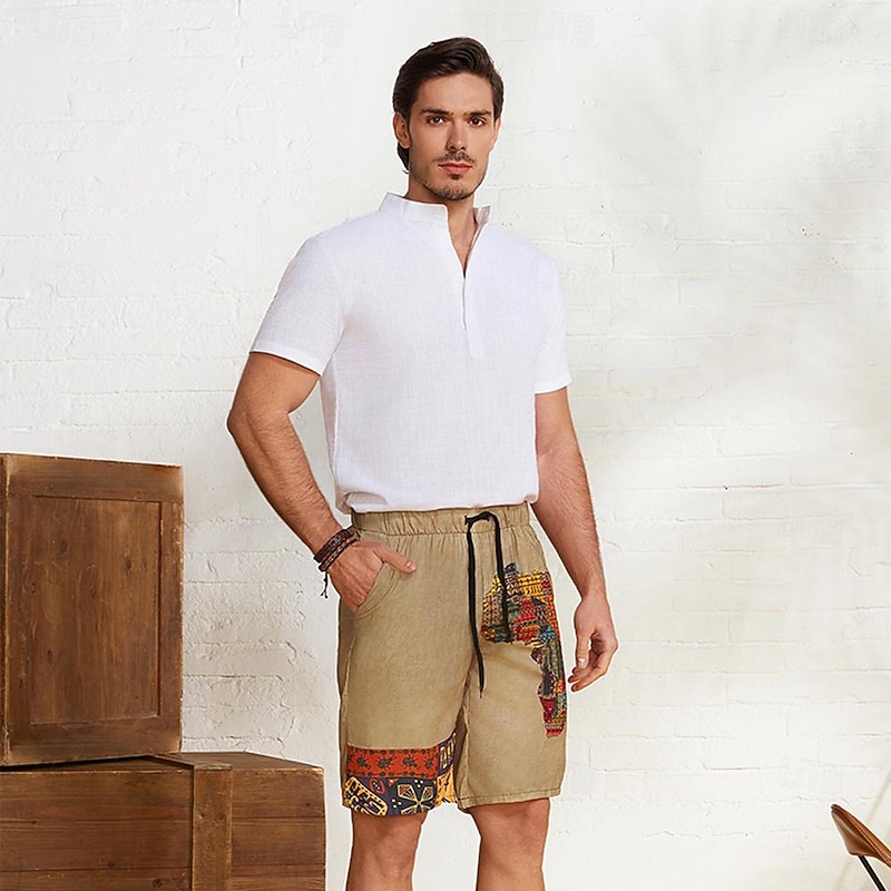 Men's Shorts Summer Shorts Beach Shorts Drawstring Elastic Waist African Map Print Ethnic Style Breathable Soft Short Casual Daily Holiday Designer Clothing2