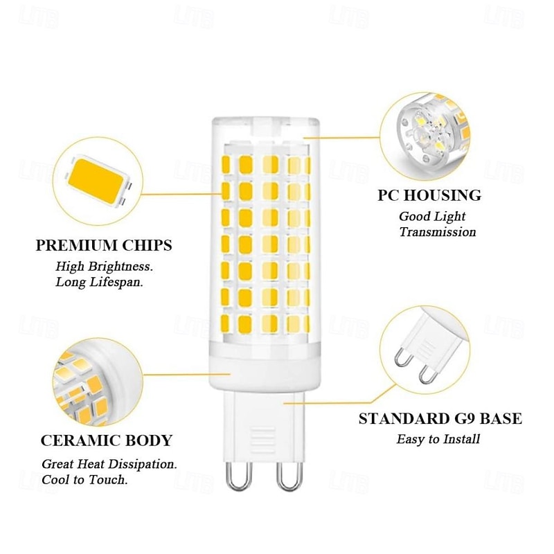 G9 Bi Pin LED Bulb Light 8W 230V for 80W Halogen Bulb Replacement, Chandelier Light Bulbs 88 LEDs Non-dimmable G9 Bi Pin Base Transparent Plastic 10pcs3