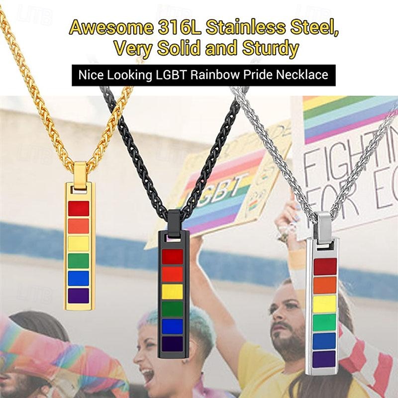 Stainless Steel/925 Sterling Silver Necklace LGBT Gay Pride Jewelry Rainbow Pendant Necklace Gift For Men/Women