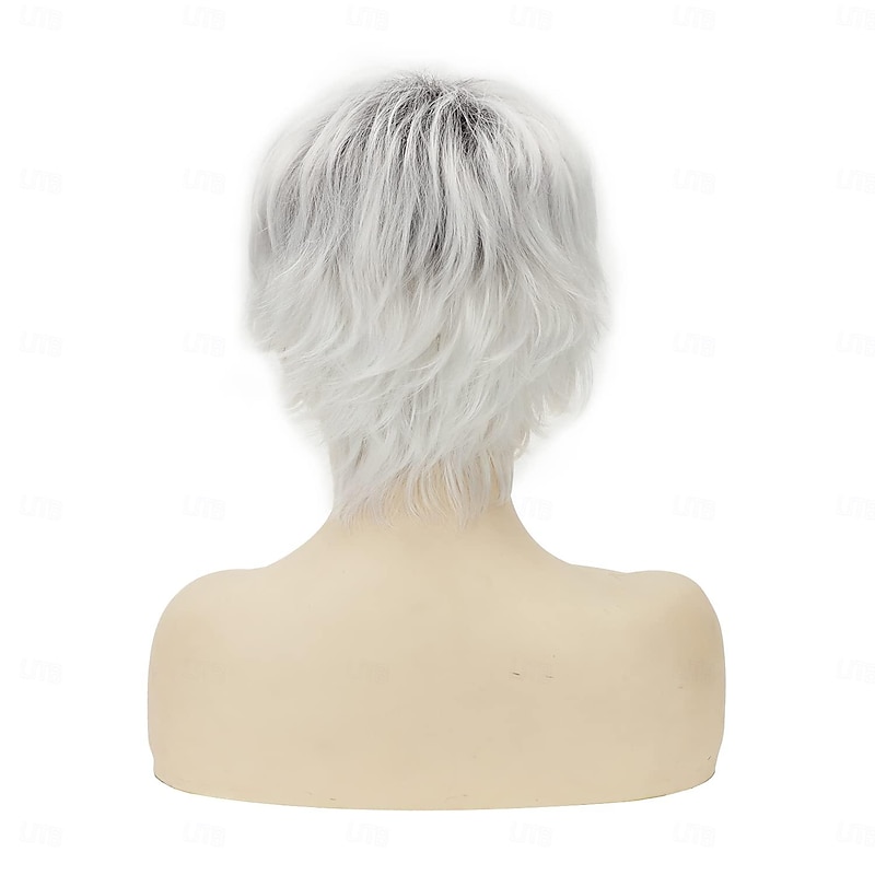 Sliver Grey Bob Short Wigs for White Women Straight Pixie Bob Wig with Bangs Chin Length Blonde Highlight Natural Looking Wig Synthetic Daily Party Wig3