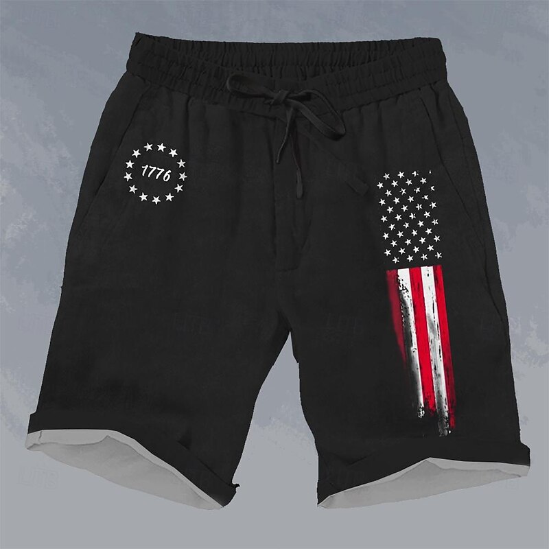 Men's Flag American Flag National Flag Shorts Mid Waist Vacation Fashion Streetwear Outdoor Casual Holiday Drawstring Side Pockets Designer Clothing Apparel