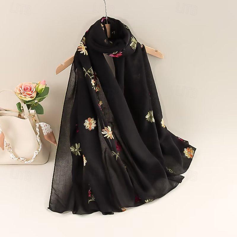 Women's Rectangle Scarf Street Daily Date Beige Black Pink Scarf Floral4
