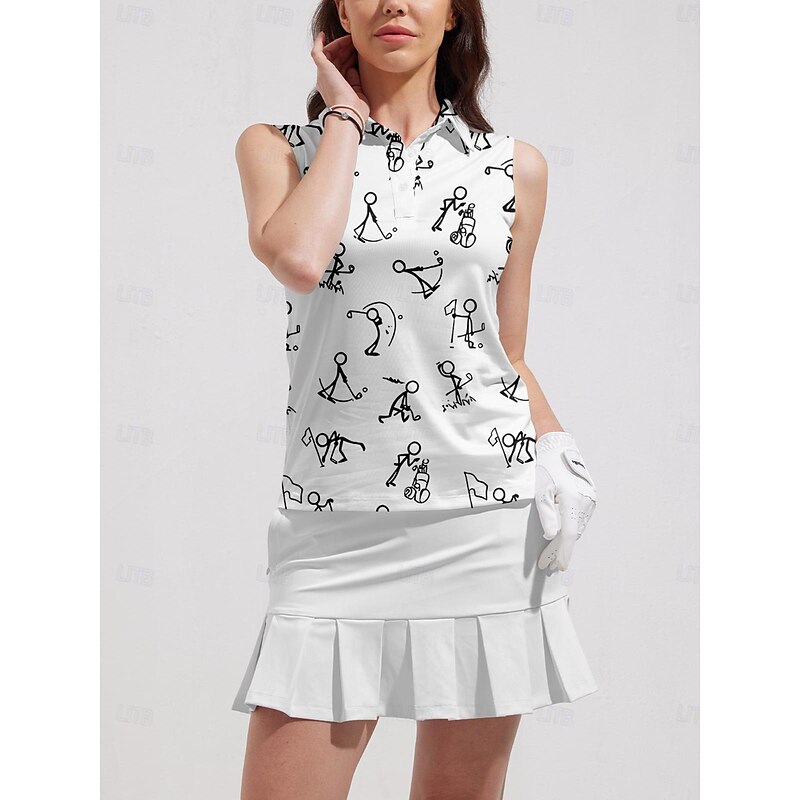 Women's Golf Polo Shirt Black White Sleeveless Top Cartoon Ladies Golf Attire Clothes Outfits Wear Apparel3