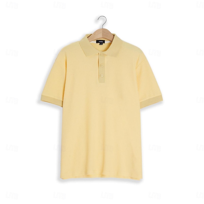 Men's Waffle Polo Shirts Polo Shirts Casual Holiday Lapel Ribbed Polo Collar Short Sleeve Fashion Basic Plain Buttons Soft Summer Spring Regular Fit Sillver Gray Light Yellow milk white Dark red4