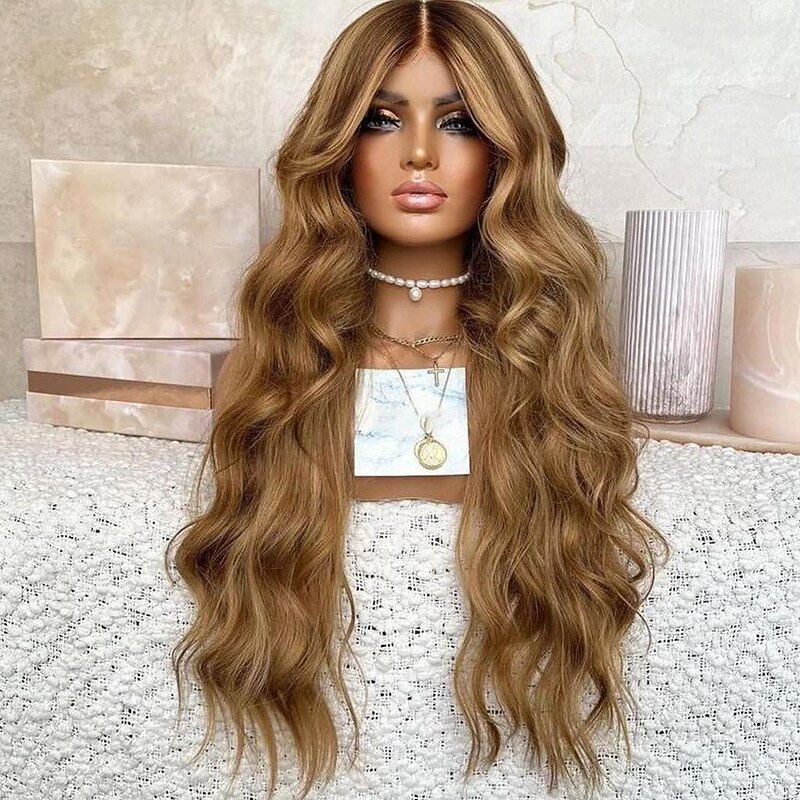Unprocessed Virgin Hair 13x4 Lace Front Wig Middle Part Brazilian Hair Wavy Multi-color Wig 130% 150% Density with Baby Hair Highlighted / Balayage Hair 100% Virgin Glueless Pre-Plucked For Women Long3