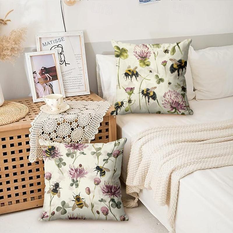Summer Bees Decorative Toss Pillows Cover 2PC Soft Square Cushion Case Pillowcase for Bedroom Livingroom Sofa Couch Chair2