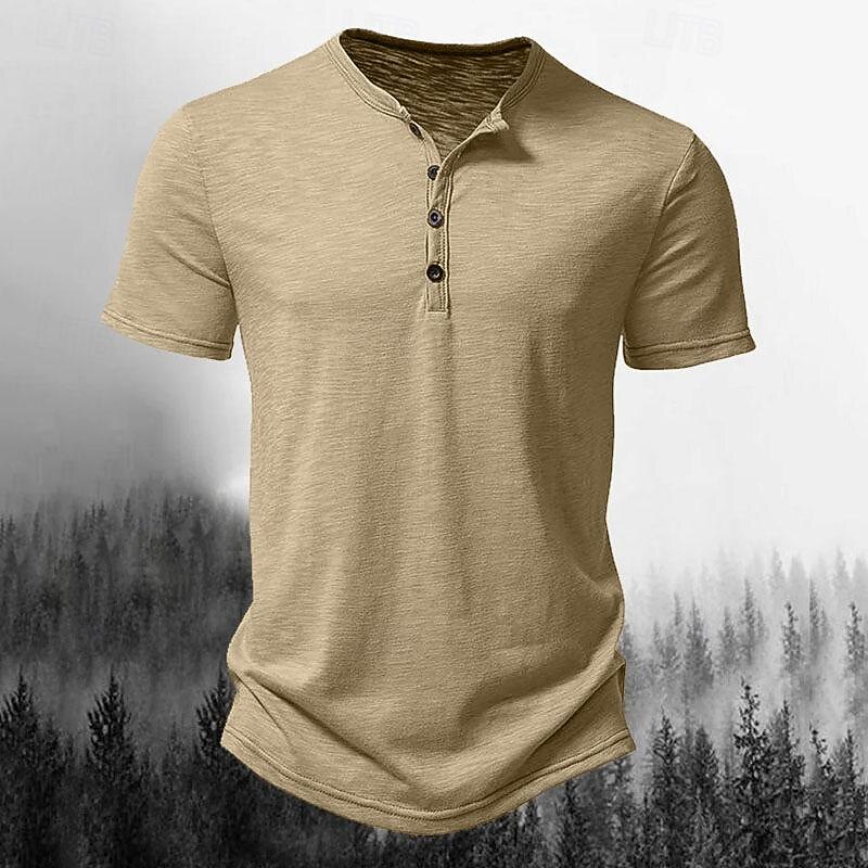 Men's T Shirt Henley Shirt Tee Top Short Sleeves Plain Designer Basic Modern Contemporary Buttons Henley Vacation Street Going out Summer Wine Black White Henley T-Shirt2