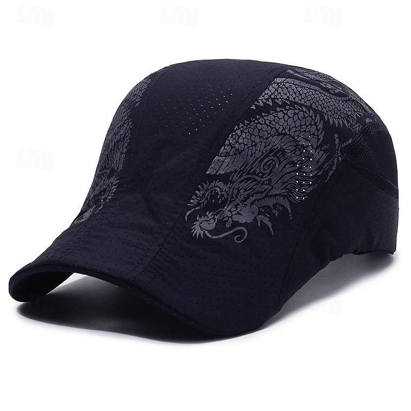 Men's Beret Hat Sun Hat Trucker Hat Black Navy Blue Polyester Fashion Casual Street Daily Dragon Adjustable Sunscreen Breathable4
