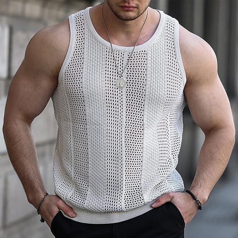 Men's Tank Top Vest Top Undershirt Sleeveless Shirt Sleeveless Crew Neck Spring & Summer Plain Fashion Designer Basic Knitted Vacation Street Going out Black White Khaki Top Tee for Men - Main Image
