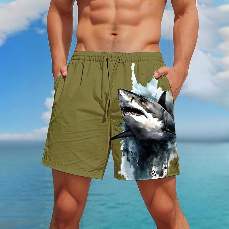 Men's Animal Shark Swim Trunks Swim Shorts Board Shorts Mid Waist Fashion Streetwear Hawaiian Casual Daily Holiday Pocket Drawstring Elastic Waist Designer Clothing Apparel3