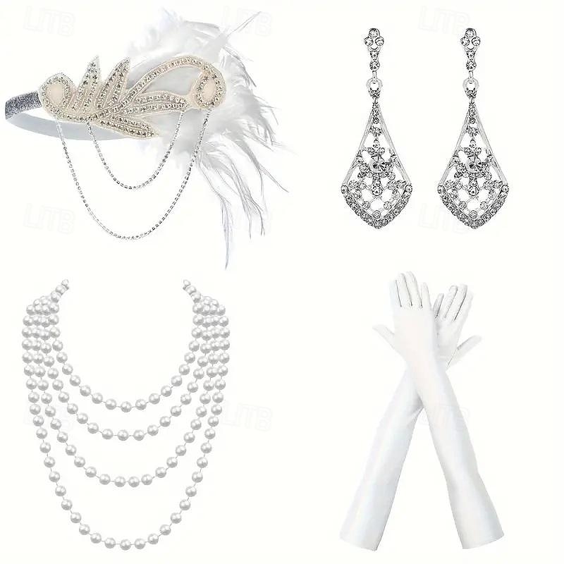 1920s The Great Gatsby Outfits Flapper Headband The Great Gatsby Wedding Guest Collarless Fancy Dress Women's Halloween Carnival Masquerade Party Masquerade Wedding Reception Adults' Gloves Necklace3