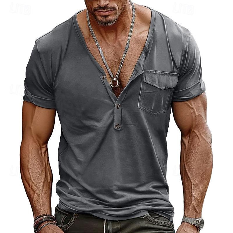 Men's T Shirt Tee Short Sleeve Shirt Tee Top Short Sleeve V Neck Spring & Summer Plain Fashion Designer Basic Pocket Vacation Street Going out Black White Blue Top Tee for Men2