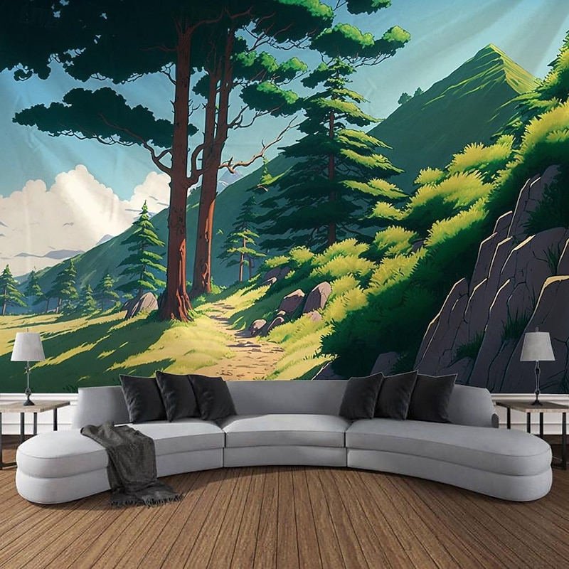 Forest Trees Nature Scenery Hanging Tapestry Wall Art Large Tapestry Mural Decor Photograph Backdrop Blanket Curtain Home Bedroom Living Room Decoration4