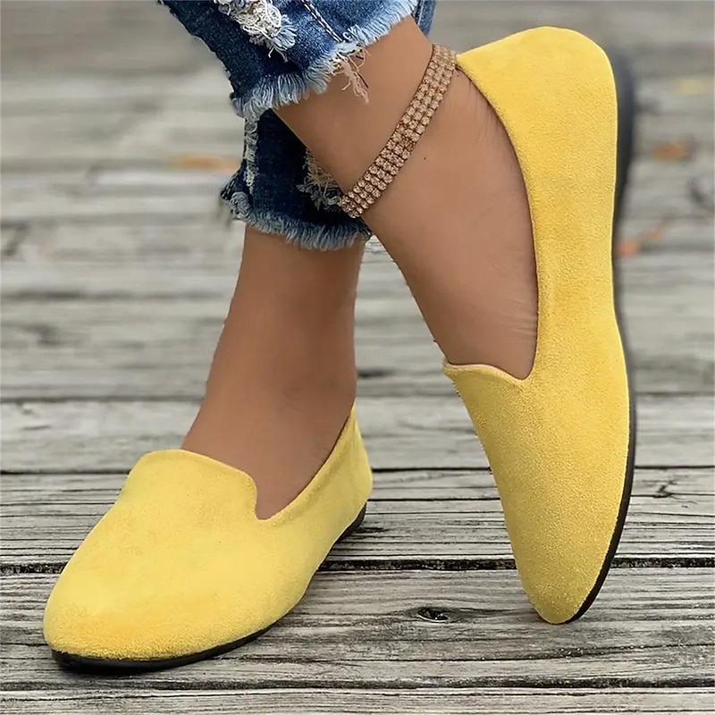 Women's Yellow Suede Slip-On Loafers - Comfortable Casual Flats for Everyday Wear