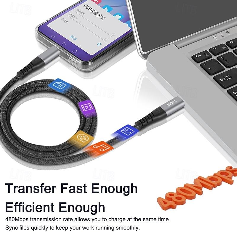 1 Pack USB 3.0 Cable 100W 3.3ft USB C to USB C 6 A Charging Cable Fast Charging High Data Transfer Nylon Braided Right Angle Durable For Macbook iPad Samsung Phone Accessory3