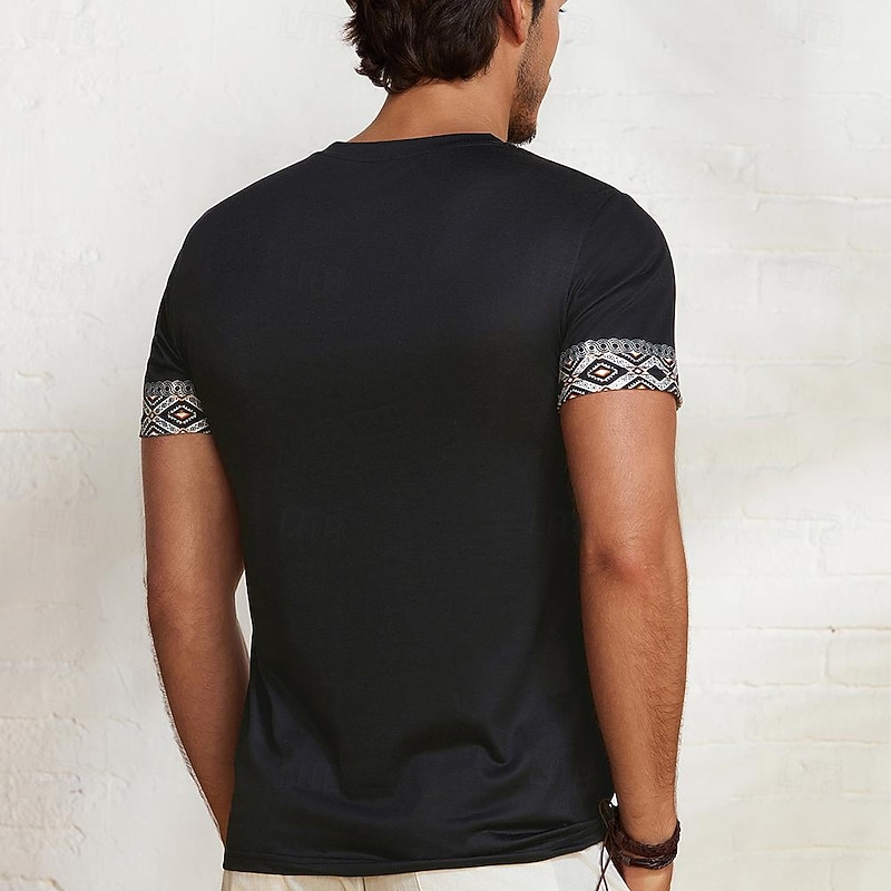 Men's Graphic Color Block Argyle T Shirt Short Sleeve T shirt 3D Print Crew Neck Shirt Fashion Designer Ethnic Outdoor Daily Sports Black & Yellow Black White Spring & Summer Clothing Apparel S M L