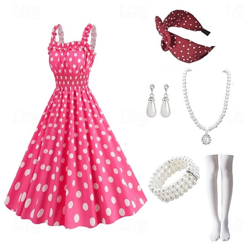 1950s Vintage Inspired Party Costume Masquerade A-Line Dress Sleeveless Polka Dots Collarless Fancy Dress Women's Halloween Carnival Valentine's Day Casual Daily Party / Cocktail Bachelorette Party2