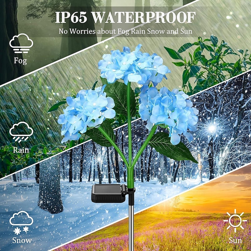 2pcs Outdoor Solar LED Waterproof Hydrangea Flower Pathway Lawn Lights - Holiday Garden Stump Lights for Backyard, Park, Walkway Decoration3