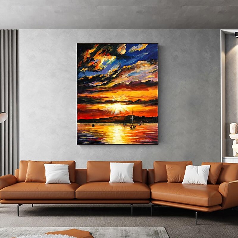 Handmade Oil Painting Canvas Wall Art Decoration Abstract Ocean Sunset Glow Landscape for Home Decor Rolled Frameless Unstretched Painting3