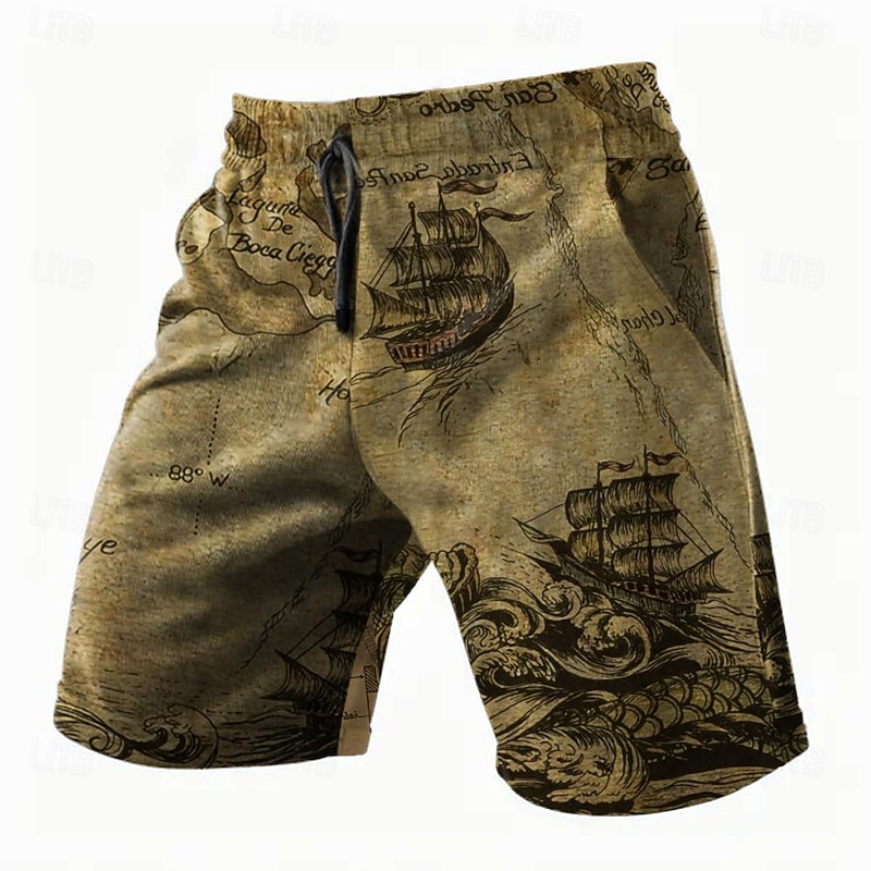 Men's Boat Shorts Summer Shorts Casual Shorts Mid Waist Vintage Fashion Streetwear Casual Daily Holiday Drawstring Pocket Elastic Waist Designer Clothing Apparel