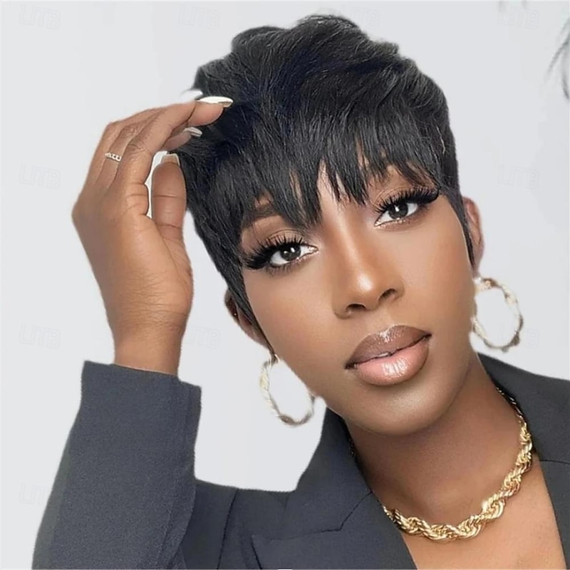 Short Bob Wig Human Hair Short Pixie Cut Wigs for Black Women 100% Human Hair None Lace Front Wigs Natural Black